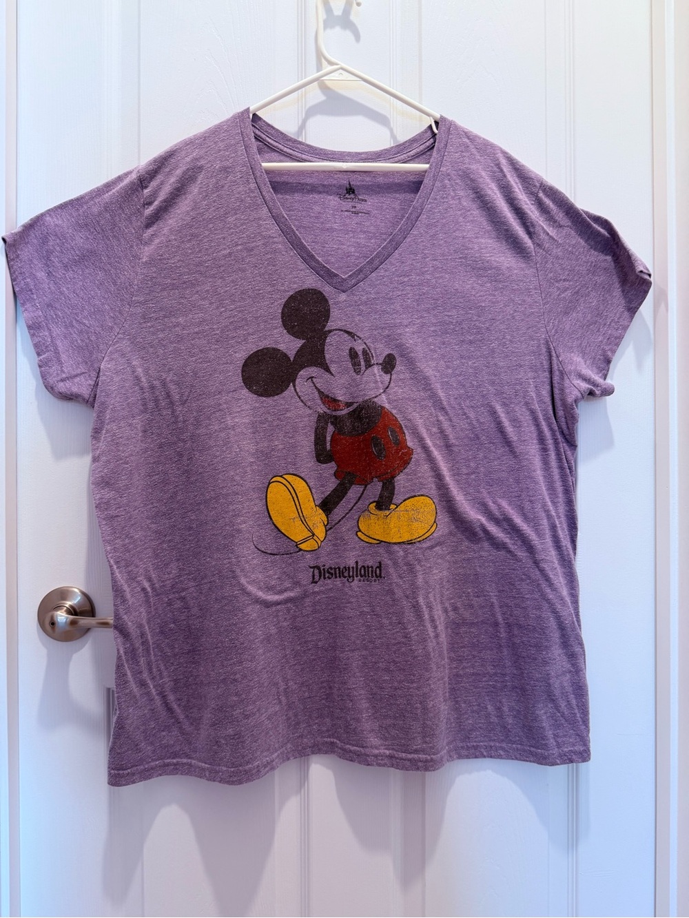 Disney Purple V-Neck Mickey Mouse Tee with Yellow Accents
